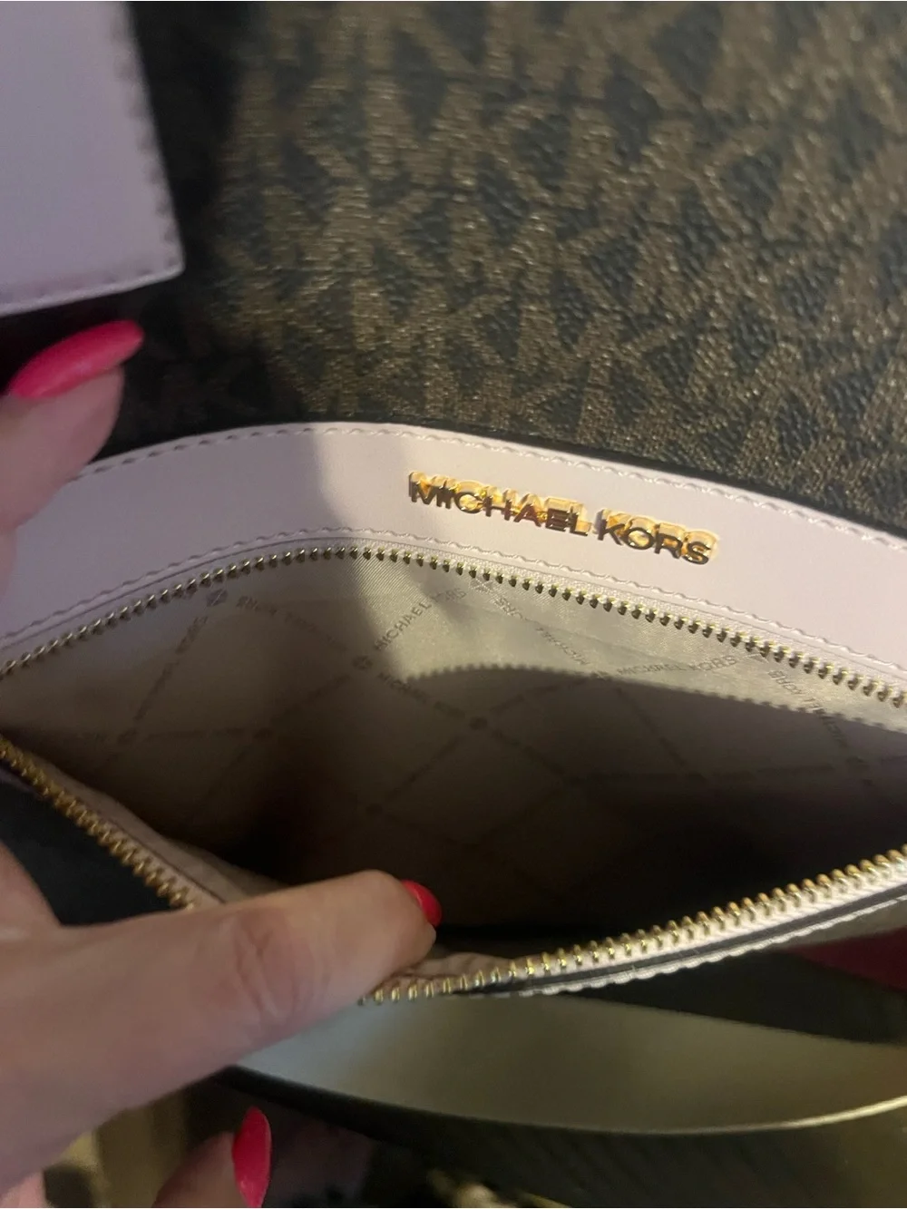 Michael Kors Brown MK Logo Tote with Pink Trim